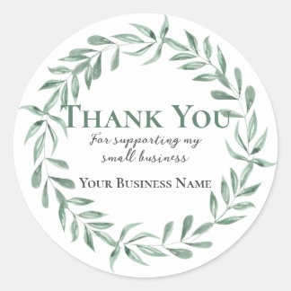 Watercolor Leafy Eucalyptus Wreath Thank You Classic Round Sticker