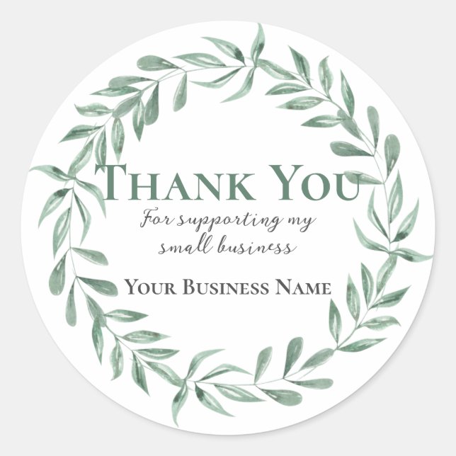 Watercolor Leafy Eucalyptus Wreath Thank You Classic Round Sticker (Front)
