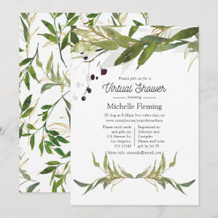 Watercolor Leafy Greenery Virtual Baby Shower Invitation