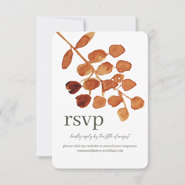 Watercolor Leafy Response RSVP Wedding Site Card (Front)