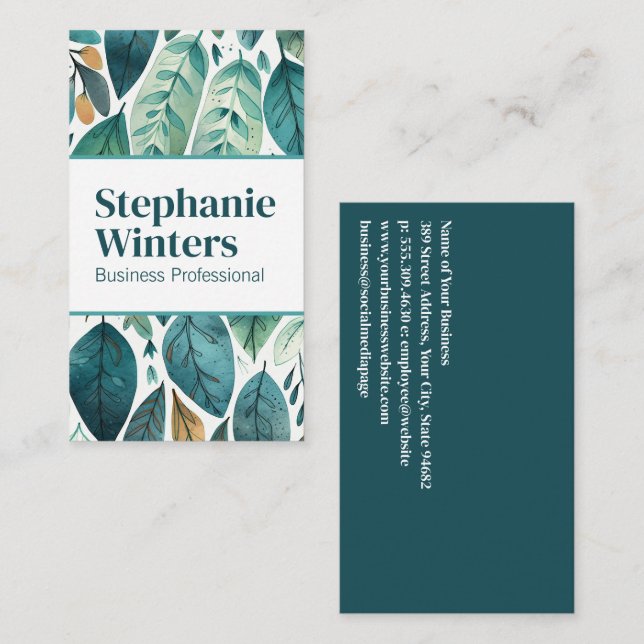 Watercolor Leave Background Business Card (Front/Back)