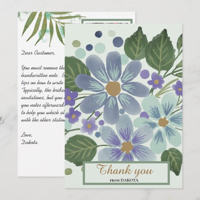 Watercolor Leaves 03 Bridal Shower Thank You Card (Front/Back)