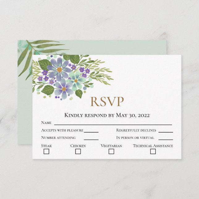 Watercolor Leaves 04b Wedding RSVP with Photo (Front/Back)
