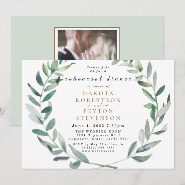 Watercolor Leaves 06 Rehearsal Dinner Invitation (Front/Back)