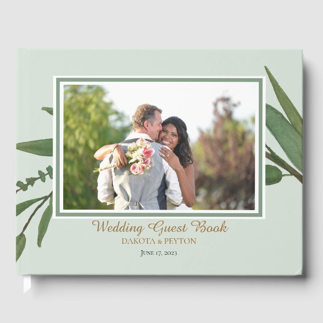 Watercolor Leaves 07b Wedding Guest Book (Front)