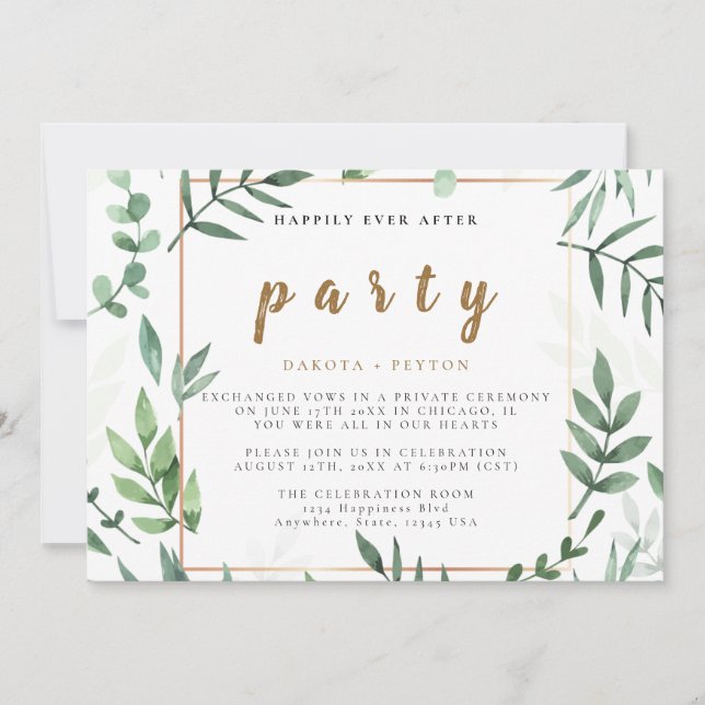 Watercolor Leaves 10b Wedding Elopement Party Invitation (Front)