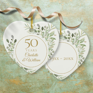 Watercolor Leaves 50th Wedding Anniversary Ceramic Tree Decoration
