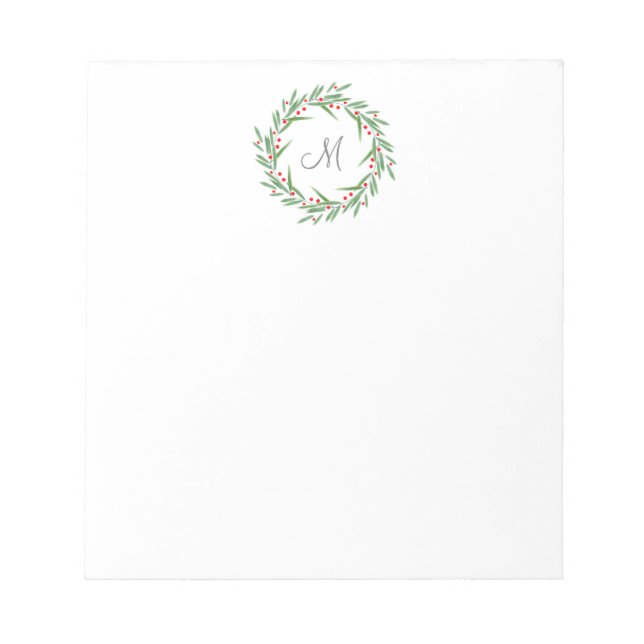 Watercolor Leaves and Berries Wreath Notepad (Front)