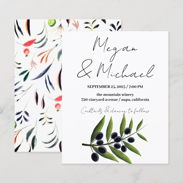 Watercolor leaves and olives, simple white (Front/Back)