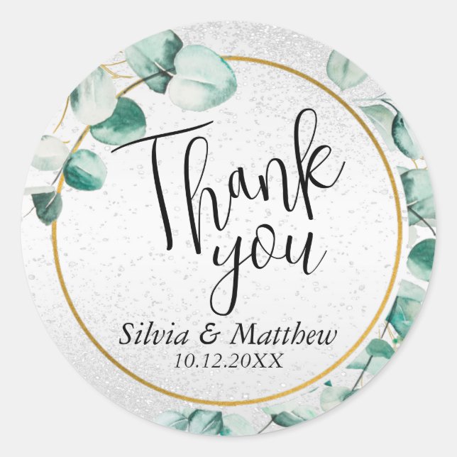 Watercolor Leaves and White Glitter   Classic Round Sticker (Front)