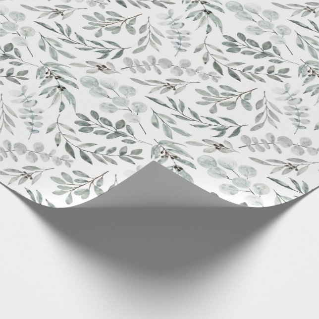 Watercolor Leaves Australian Eucalyptus Leaf Wrapping Paper (Corner)