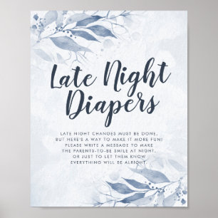 Watercolor Leaves Baby Shower Late Night Diapers Poster