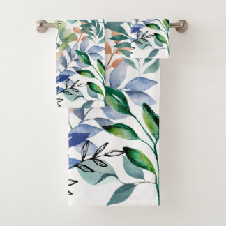 Watercolor Leaves Bath Towel Set