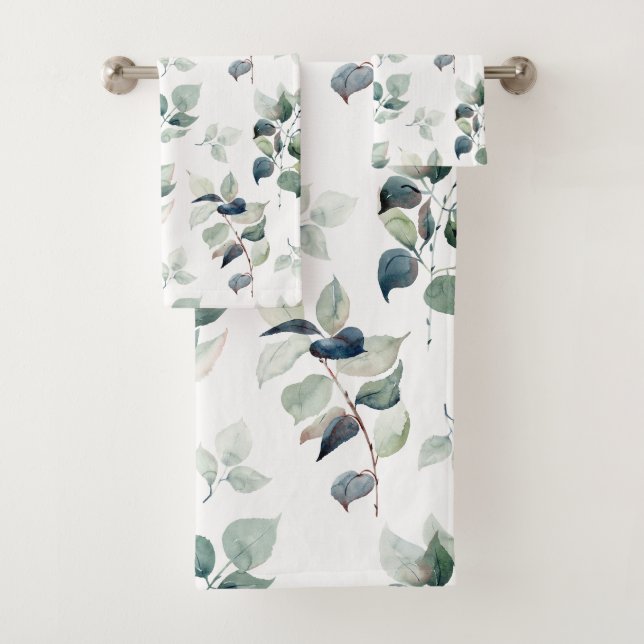 Watercolor leaves bath towel set (Insitu)