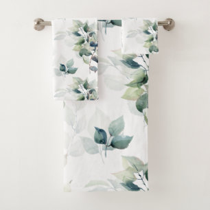 Watercolor leaves bath towel set