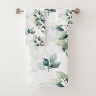 Watercolor leaves bath towel set