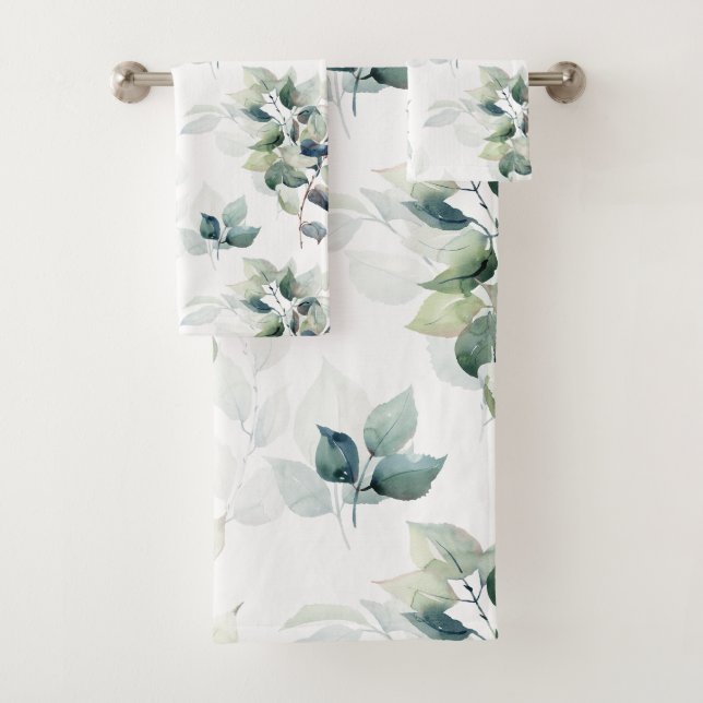 Watercolor leaves bath towel set (Insitu)