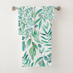 Watercolor Leaves Bath Towel Set
