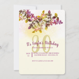 Watercolor Leaves Birthday Invitation