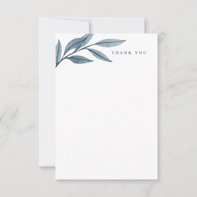 Watercolor leaves blue elegant thank you (Front)