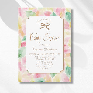 Watercolor Leaves Blush Mustard Sage Baby Shower Invitation