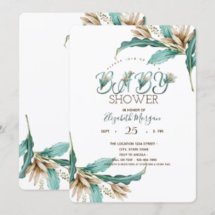 Watercolor Leaves Boho Baby Shower   Invitation