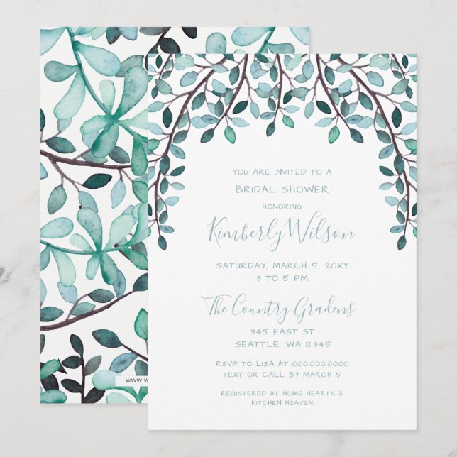 Watercolor Leaves Botanical Bridal Shower Invitation (Front/Back)