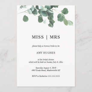 Watercolor leaves bridal shower invitation