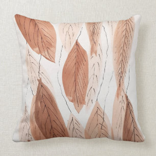 Watercolor Leaves Brown Terracotta Beige Grey Cushion