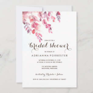 Watercolor Leaves Chic Bridal Shower Invitation