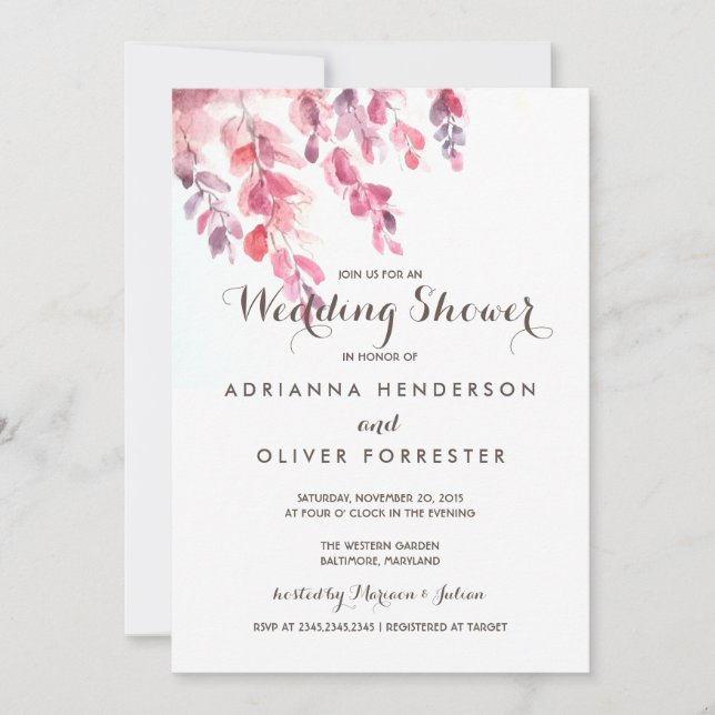 Watercolor Leaves Chic Wedding Shower Invitation (Front)