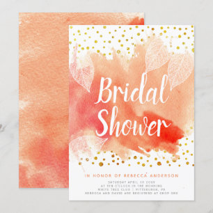 Watercolor leaves, confetti wedding bridal shower invitation