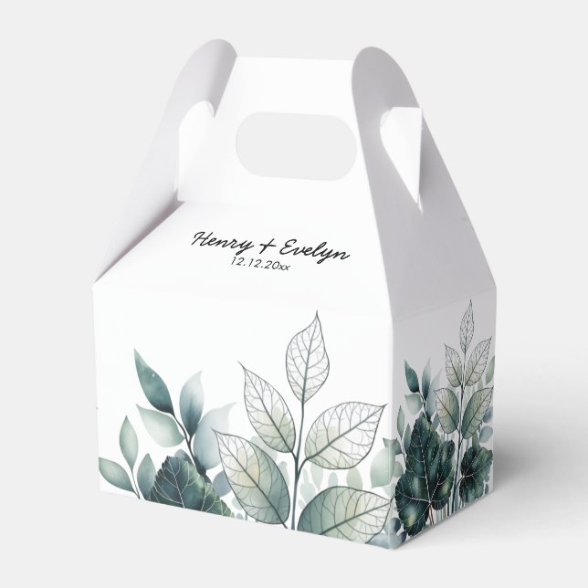  Watercolor Leaves Design  Wedding Favour Boxes (Front Side)