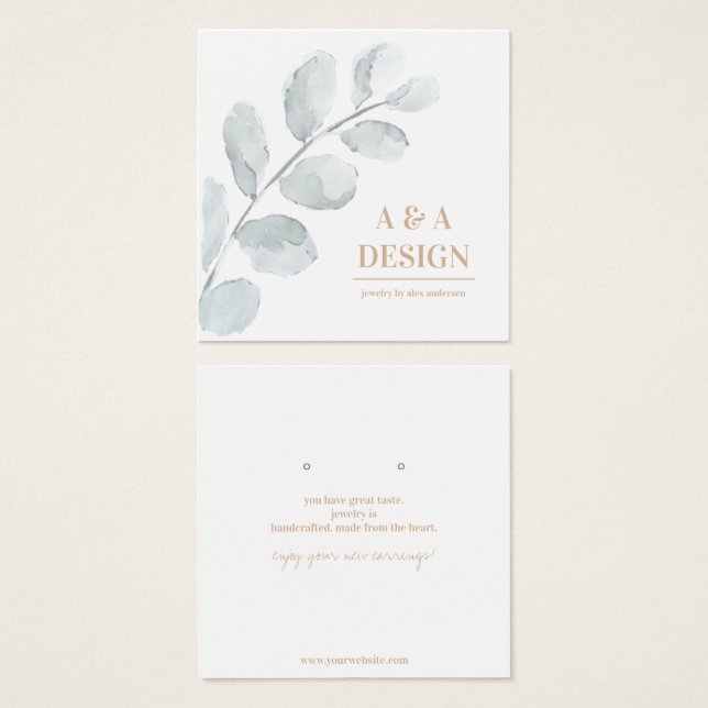 Watercolor Leaves Earring Jewellery Display Card (Front & Back)