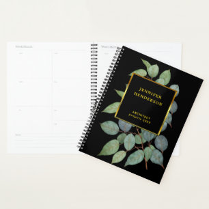 Watercolor leaves elegant black gold professional planner
