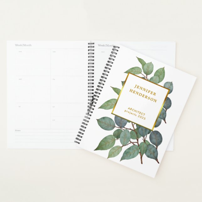 Watercolor leaves elegant white gold professional planner (Display)