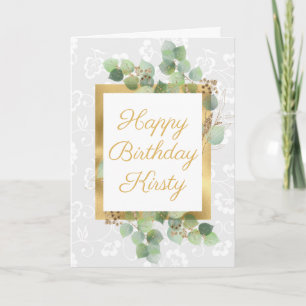 Watercolor Leaves Gold Foil Glitter Birthday Card