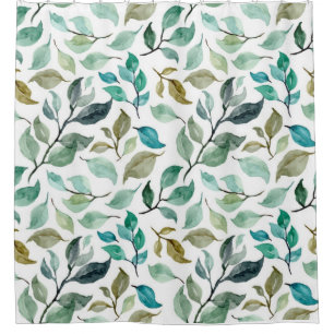 Watercolor Leaves - Green Shower Curtain
