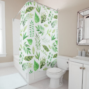 Watercolor Leaves Greenery   Shower Curtain