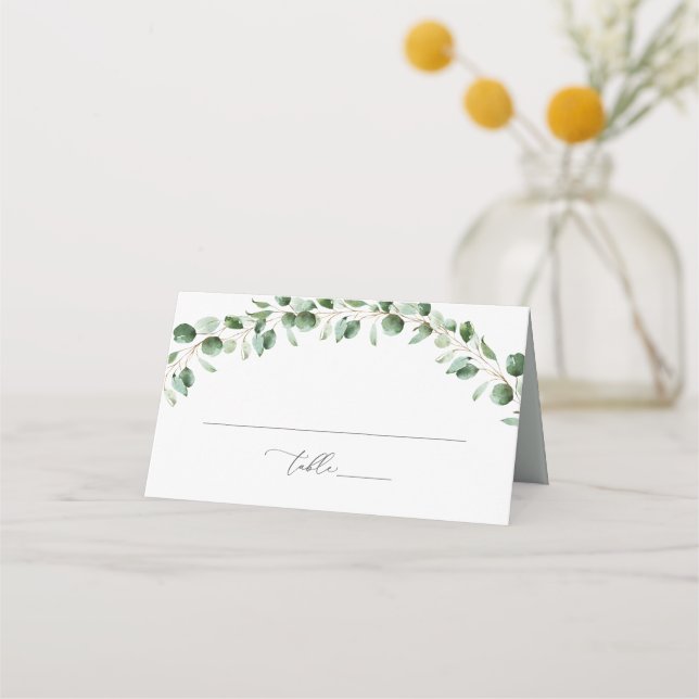 Watercolor Leaves Greenery Wedding Folded Place Card (Front)
