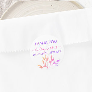 Watercolor Leaves Jeweller Thank You Classic Round Sticker