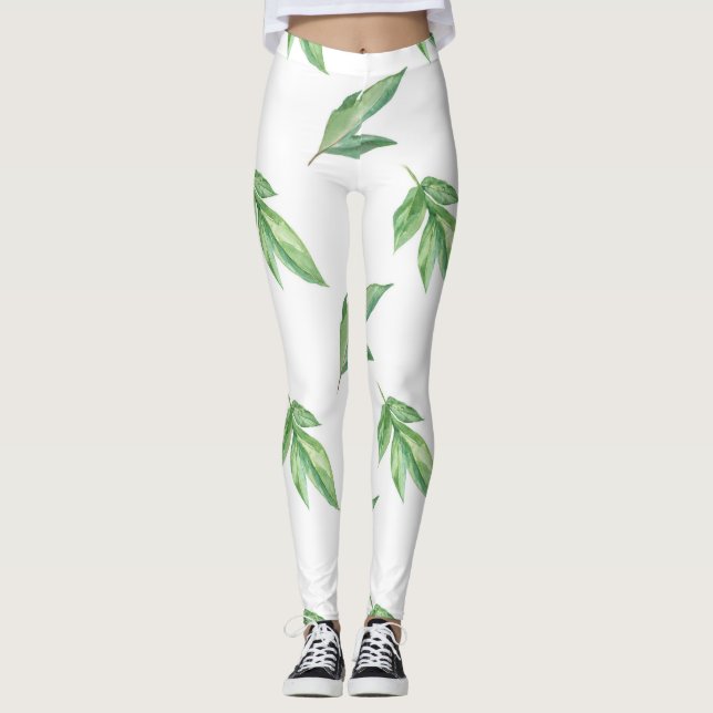 watercolor leaves leggings (Front)