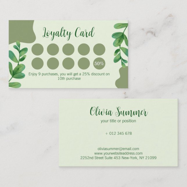 Watercolor Leaves Loyalty Card  (Front/Back)