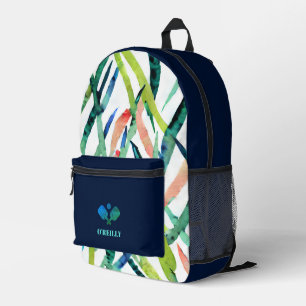 Watercolor Leaves Modern Monogram Pickleball  Printed Backpack