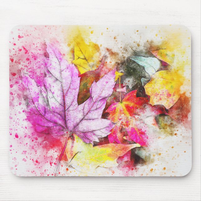 Watercolor Leaves Mouse Mat (Front)