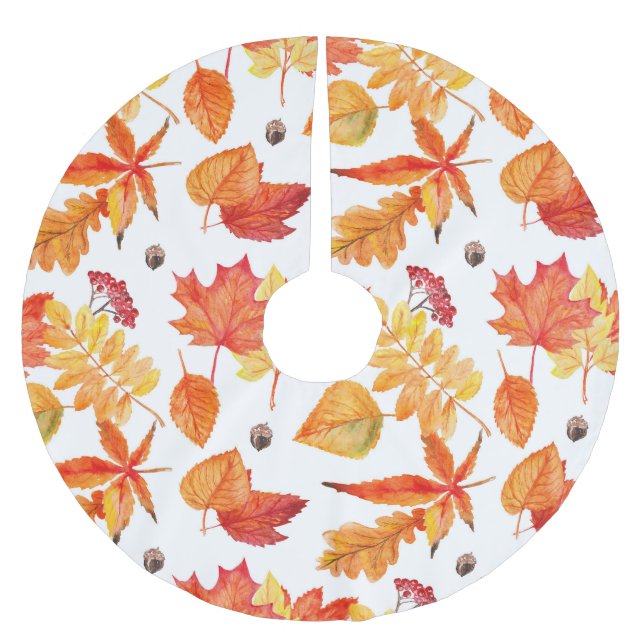 Watercolor leaves, natural seamless pattern. brushed polyester tree skirt (Front)