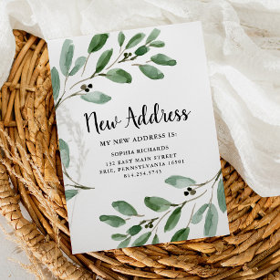 Watercolor Leaves New Address Moving Announcement Postcard