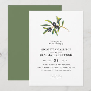 Watercolor Leaves Olive Orchard Wedding Invitation