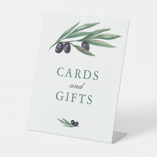 Watercolor Leaves Olive Orchard Wedding  Pedestal Sign (Front)