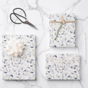Watercolor Leaves on Ivory Wrapping Paper Sheet